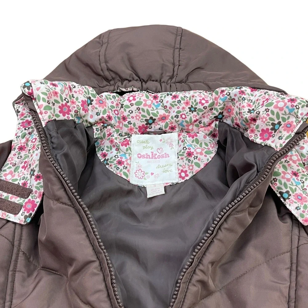 Oshkosh Girls Winter Peacoat Brown/Pink Size 4 Hooded Jacket‎ Removable Hood